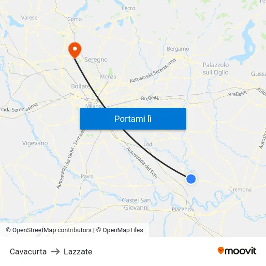 Cavacurta to Lazzate map