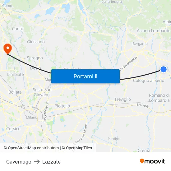 Cavernago to Lazzate map