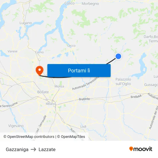Gazzaniga to Lazzate map