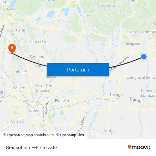 Grassobbio to Lazzate map