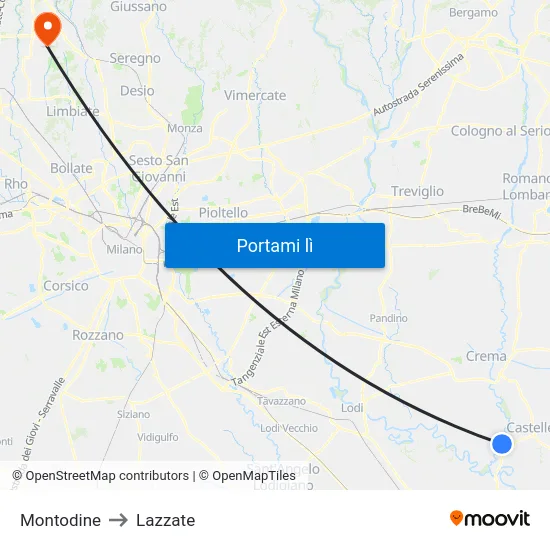 Montodine to Lazzate map