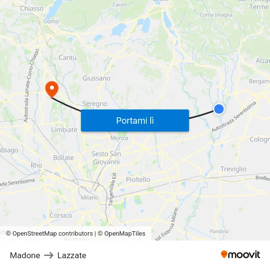 Madone to Lazzate map