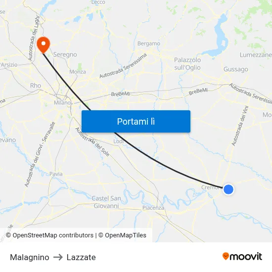Malagnino to Lazzate map