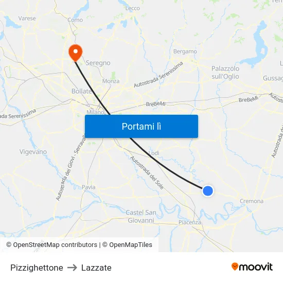 Pizzighettone to Lazzate map