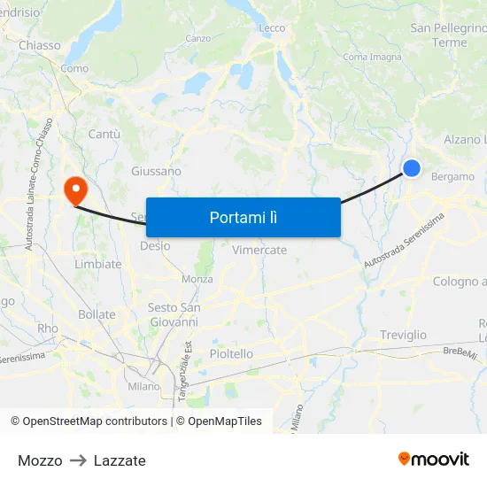 Mozzo to Lazzate map
