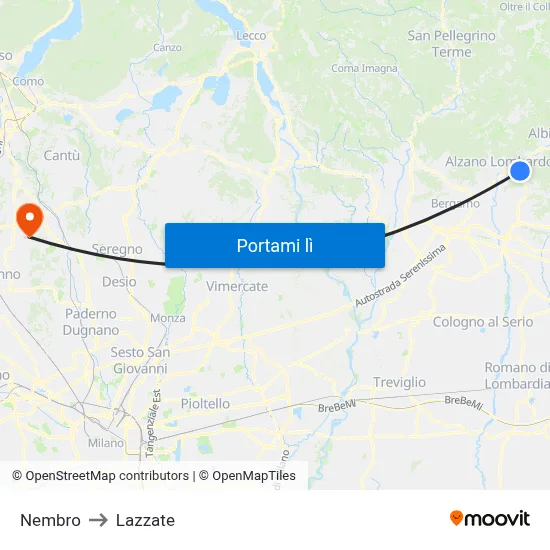 Nembro to Lazzate map