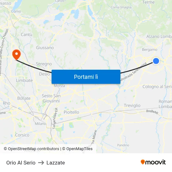 Orio Al Serio to Lazzate map