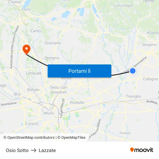 Osio Sotto to Lazzate map