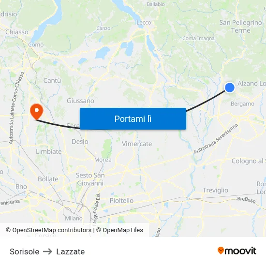 Sorisole to Lazzate map