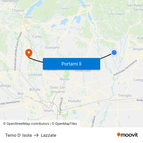 Terno D' Isola to Lazzate map
