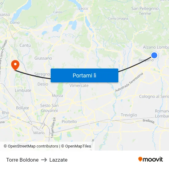 Torre Boldone to Lazzate map