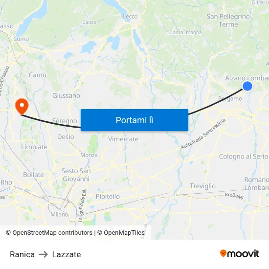 Ranica to Lazzate map