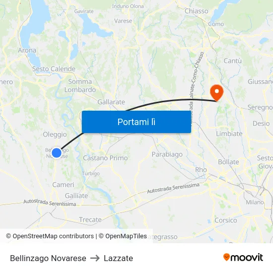 Bellinzago Novarese to Lazzate map