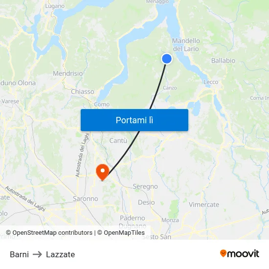 Barni to Lazzate map
