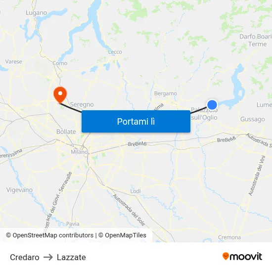 Credaro to Lazzate map
