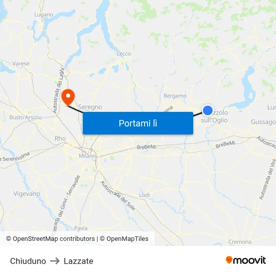 Chiuduno to Lazzate map