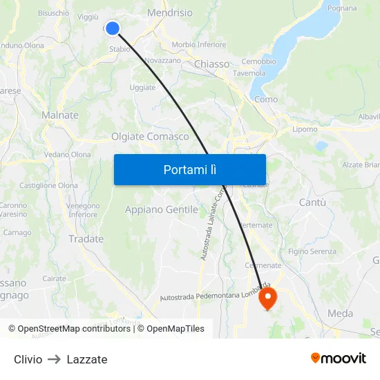 Clivio to Lazzate map