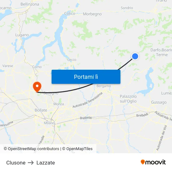 Clusone to Lazzate map