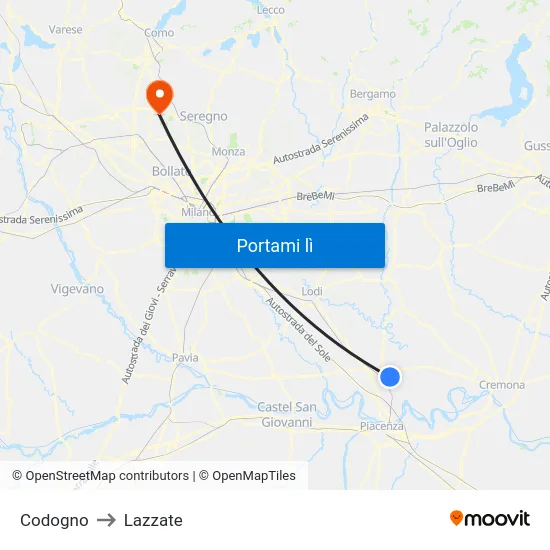 Codogno to Lazzate map