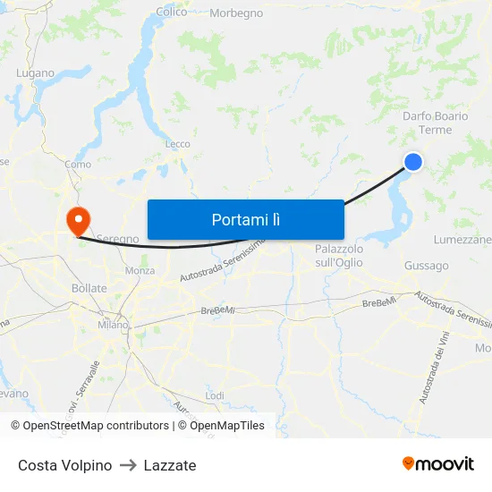 Costa Volpino to Lazzate map