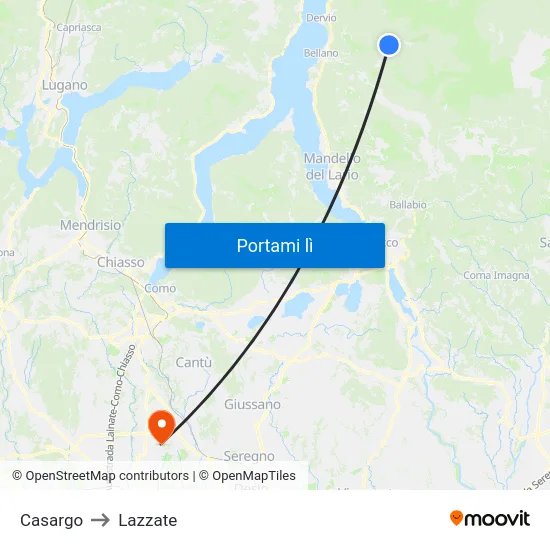 Casargo to Lazzate map