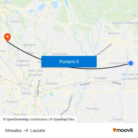 Ghisalba to Lazzate map