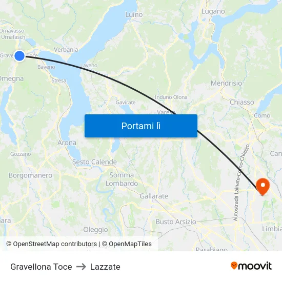 Gravellona Toce to Lazzate map
