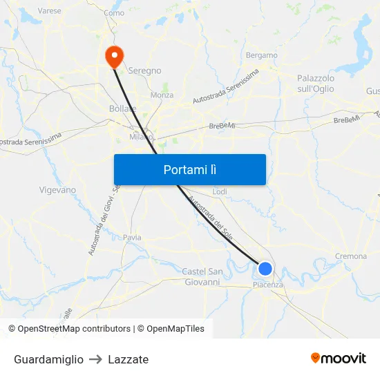 Guardamiglio to Lazzate map