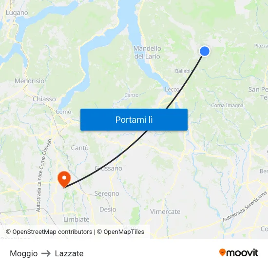 Moggio to Lazzate map