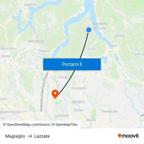 Magreglio to Lazzate map