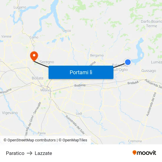 Paratico to Lazzate map