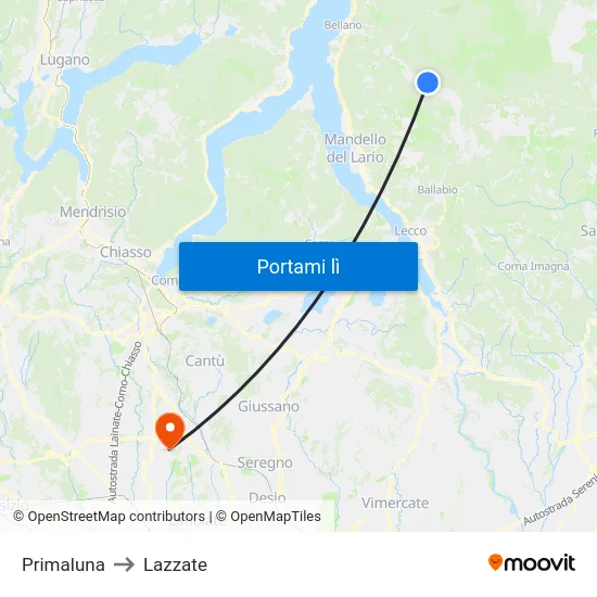 Primaluna to Lazzate map