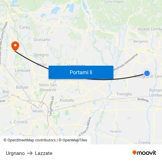 Urgnano to Lazzate map