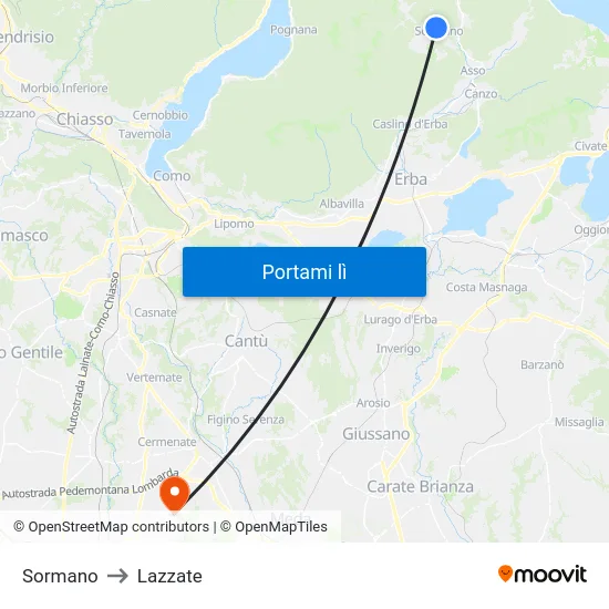 Sormano to Lazzate map