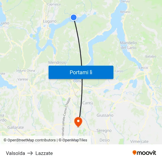Valsolda to Lazzate map