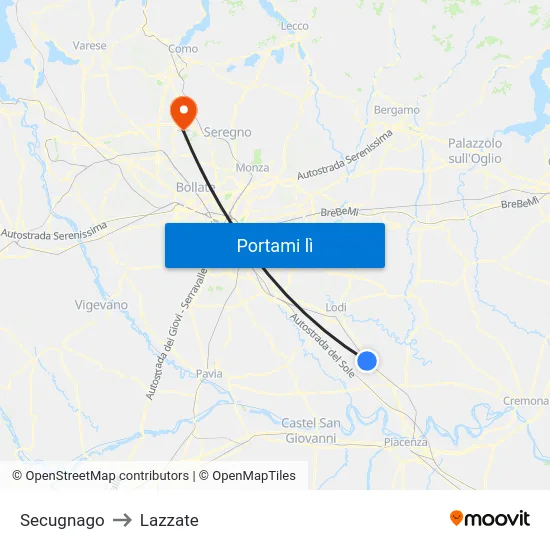 Secugnago to Lazzate map