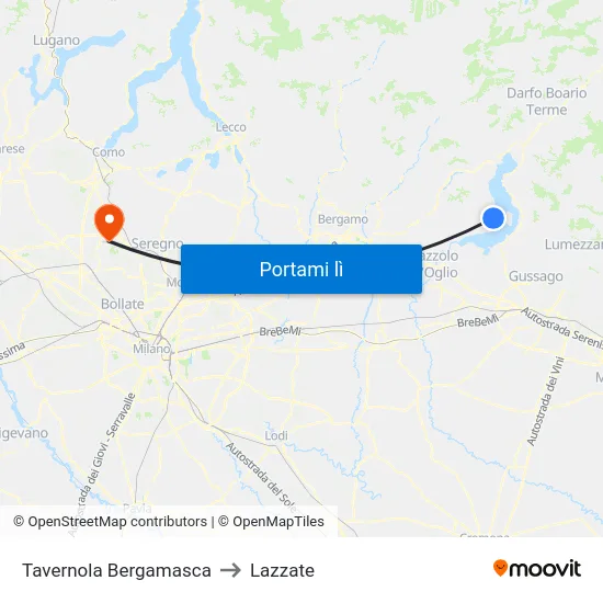 Tavernola Bergamasca to Lazzate map