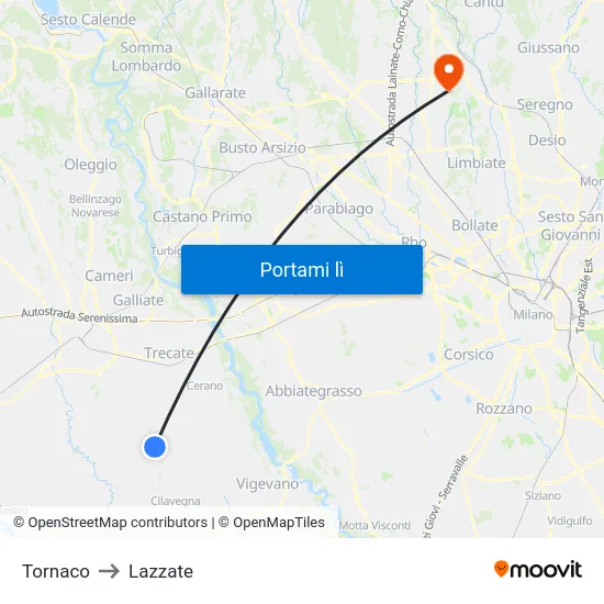 Tornaco to Lazzate map
