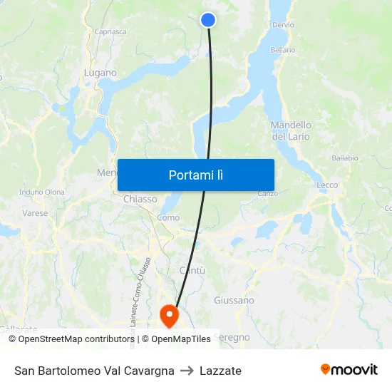 San Bartolomeo Val Cavargna to Lazzate map