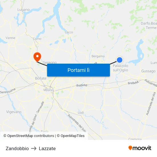 Zandobbio to Lazzate map