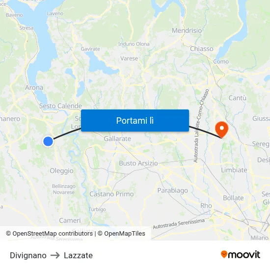 Divignano to Lazzate map