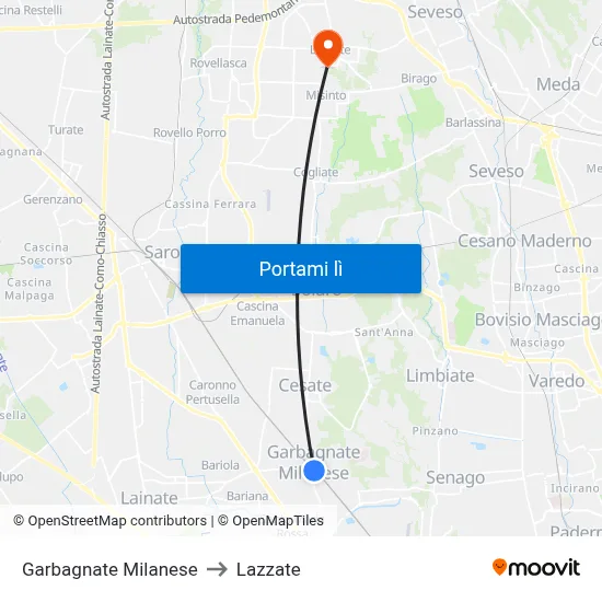 Garbagnate Milanese to Lazzate map