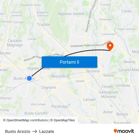 Busto Arsizio to Lazzate map