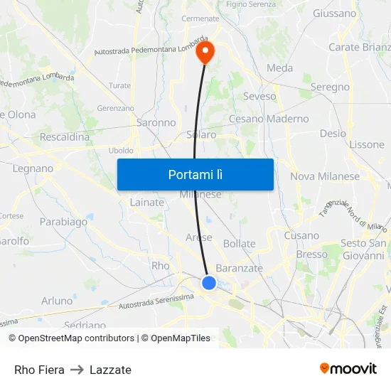 Rho Fiera to Lazzate map