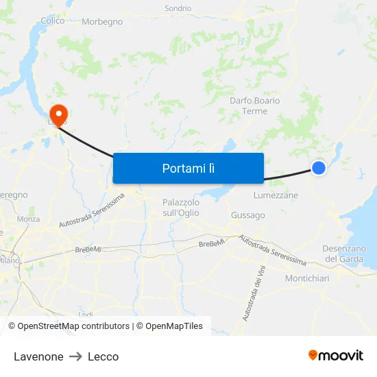 Lavenone to Lecco map