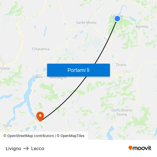 Livigno to Lecco map