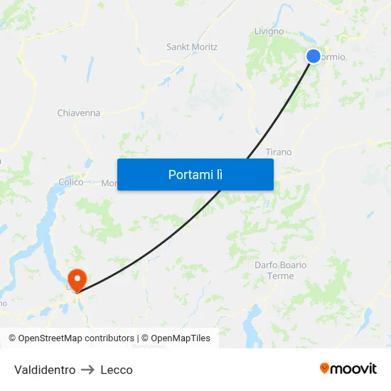 Valdidentro to Lecco map