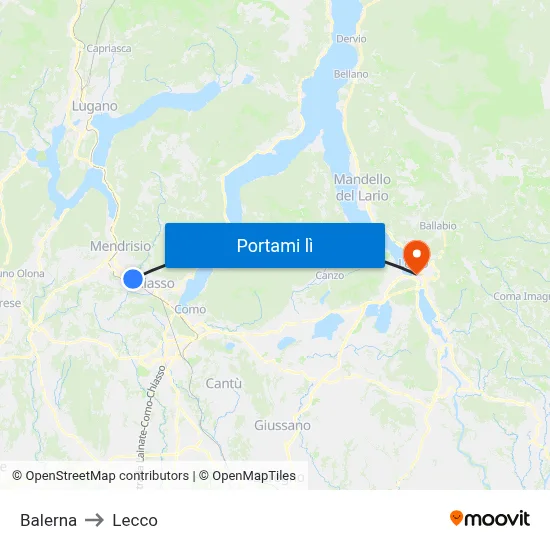 Balerna to Lecco map
