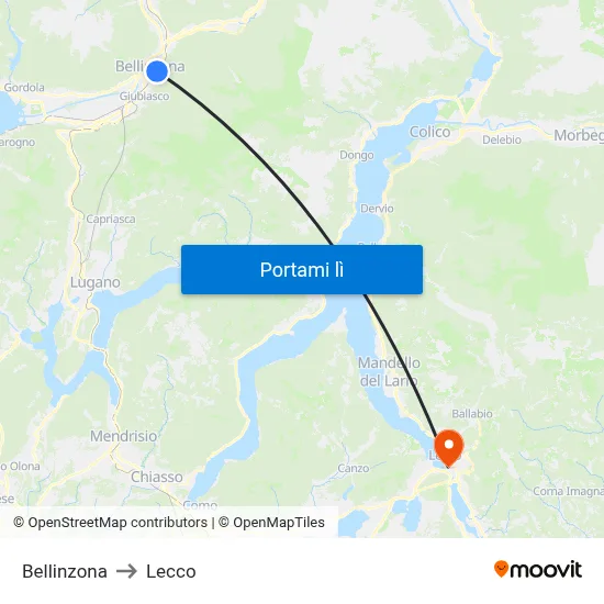 Bellinzona to Lecco map