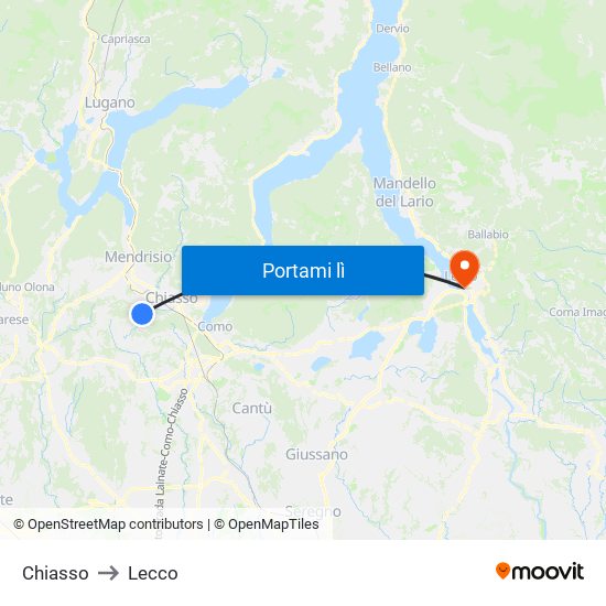 Chiasso to Lecco map